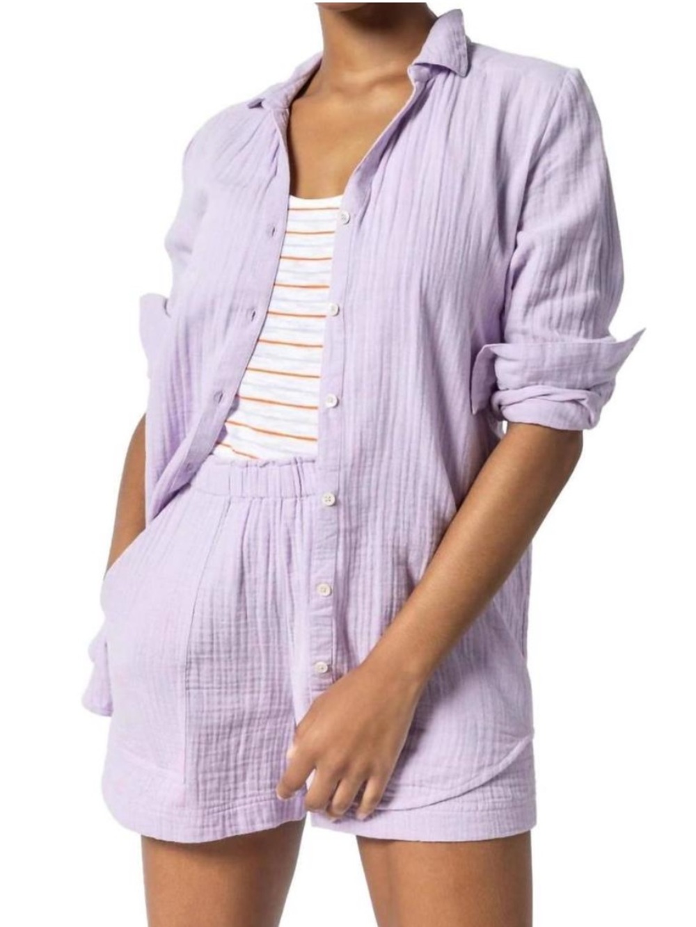 LILLA P longsleeve 100% cotton gauze buttondown in lily (lilac) LARGE $132
